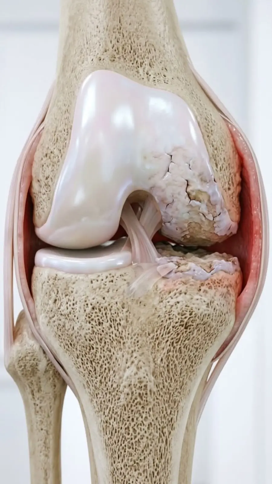 Anatomical illustration of knee joint degeneration